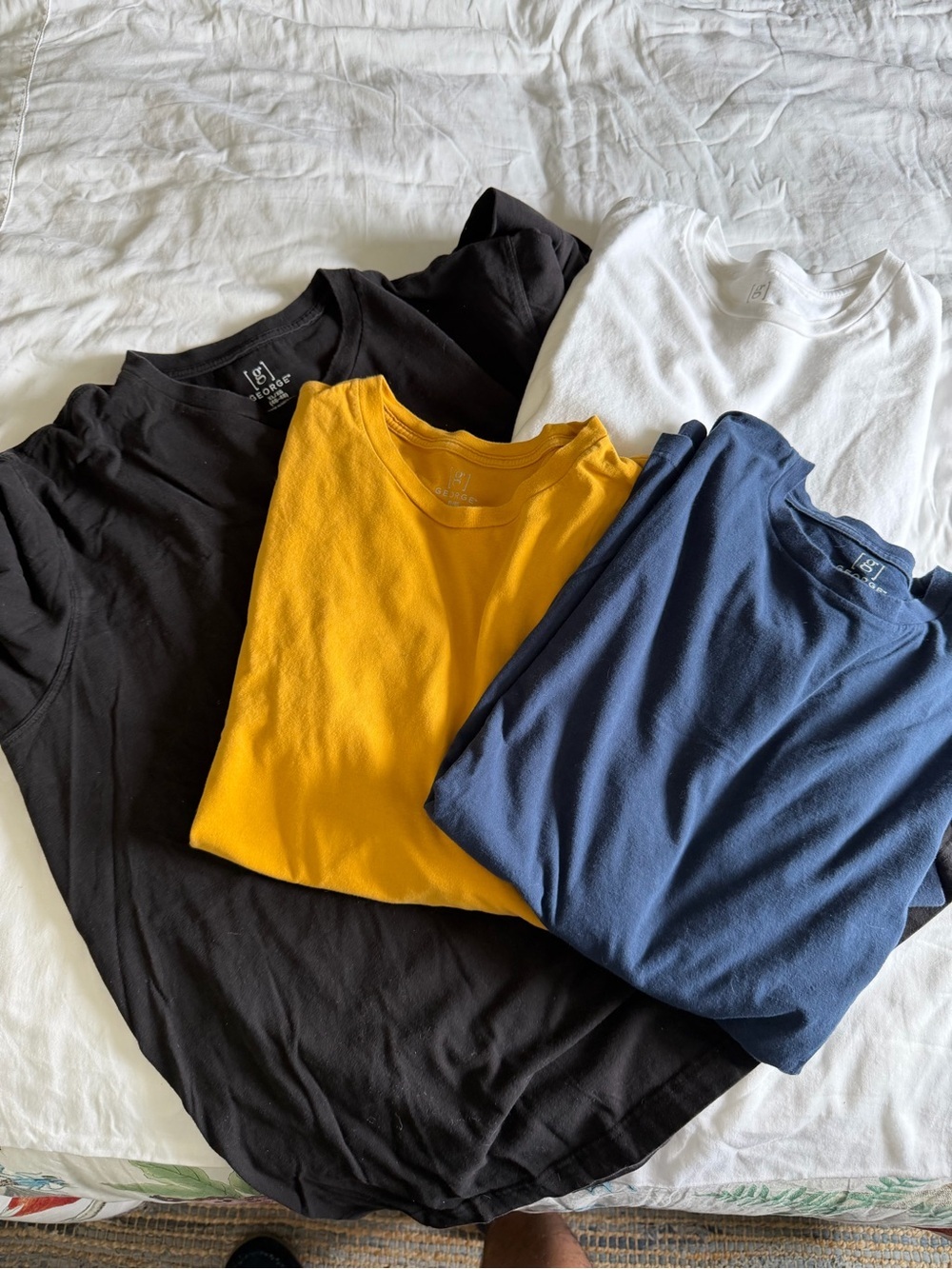 George Men’s Short Sleeve Crew Neck T-Shirts - Navy, Black, White, Mustard - Picture 3 of 4